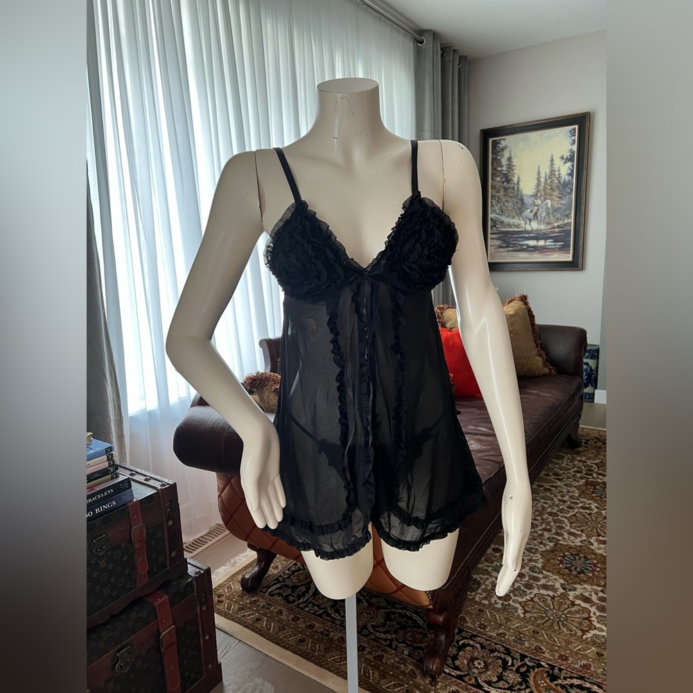 New Horás Folias Black Lace Babydoll Lingerie Set – Size Small